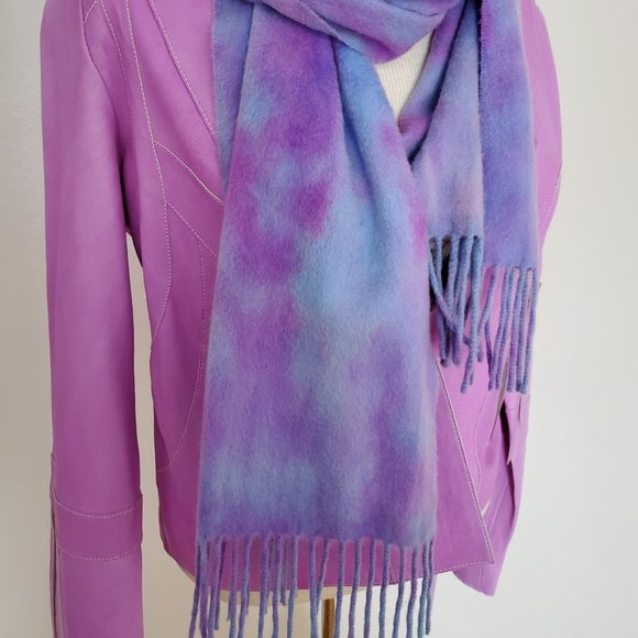 NEW Nordstrom Cashmere Scarf fringe tie dyed brunello blue purple unisex pink - Picture 4 of 7